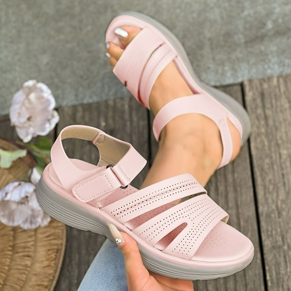 Women Sandals Under $15, Xunlbb Women's Fashion Casual Summer New Style Solid Color Thick Bottom Beach Fish Mouth Wedge Sandals(Pink,Size:39)