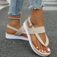 thumbnail image 1 of Women Sandals Under $15, Xunlbb Women's Summer New Big Size Casual Herringbone Wide Strap Toe Strap Pigmented Flat Sandals(Beige,Size:36), 1 of 6