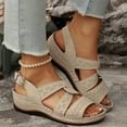 thumbnail image 1 of Women Sandals Wedge Thick Heel Arch Support Open Toe Ankle Straps Peep Toe Shoes Casual Summer Beach Outdoor Footwear Dressy Sandals 9, 1 of 7