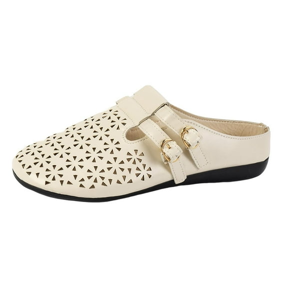 Women Sandals for Juebong Closed Toe Mules Sandals for Women Casual Summer Hollow Out Shoes Slip On Comfort Walking Flats Leather Vintage Wedge Sandals Outdoor Shoes