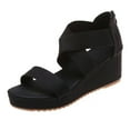 thumbnail image 1 of Women Sandals clearance for Juebong Wedge Sandals for Women Dressy Summer, Comfort Slip-on Elastic Ankle Strap Open Toe Platform Wedge Sandals High Heels, 1 of 5
