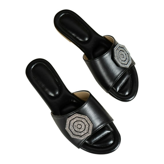 Women Sandals clearance for Juebong Women's Flat Sandals Fashion Slides With Soft Leather Slippers Slip On Sandals Slides Casual Peep Toe Beach for Summer Size