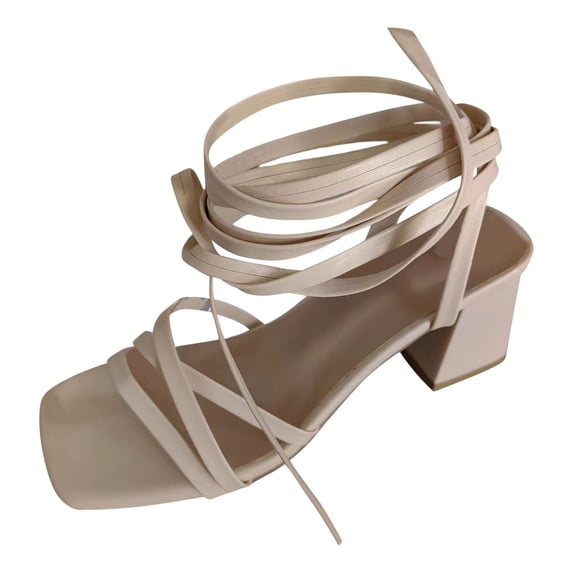 Women Sandals clearance for Juebong Women's Lace Up Chunky Heel Sandals Strappy Straps Ankle Wrap Heels Block High Heel Square Open Toe Chunky Sandals for Party Travel Date