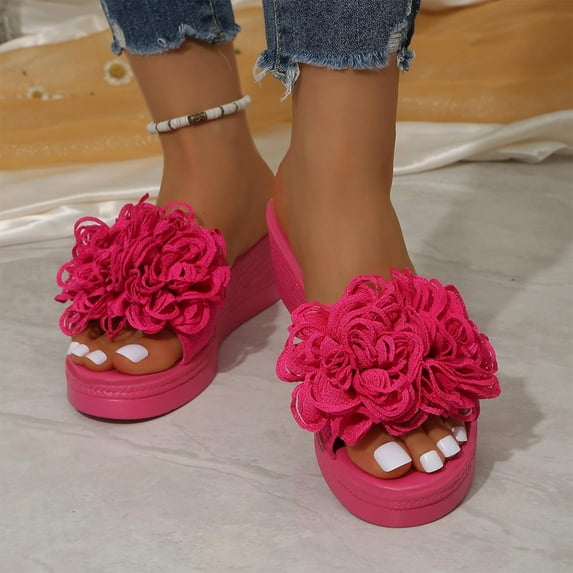 Women Sandles Women's Women's Fashionable Casual Summer Solid Color Floral Peep Toe Wedge Sandals,Hot Pink,41