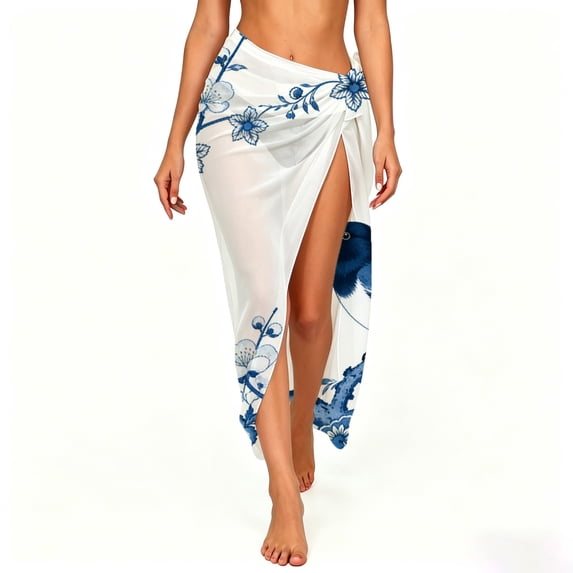Women Sarong Maxi Skirt Swimsuit Coverups Summer Floral Print Chiffon Wraps Sheer Beach Bathing Suit Cover Up