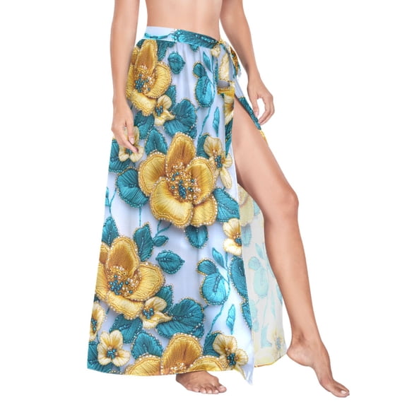 Women Sarong Wraps 3d Flowers Swimsuit Beach Pareo Bikini Coverups Skirt L