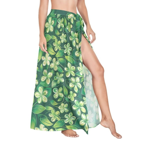 Women Sarong Wraps Art Green Flower Swimsuit Beach Pareo Bikini Coverups Skirt M