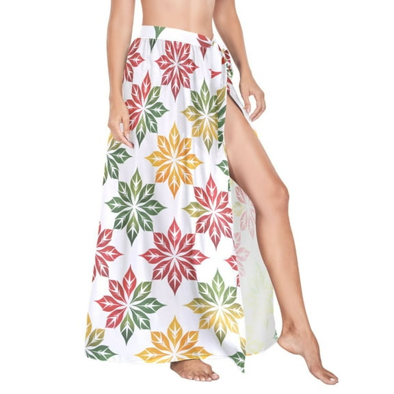 Women Sarong Wraps Artistic Poinsettia Flower Swimsuit Beach Pareo Bikini Coverups Skirt M