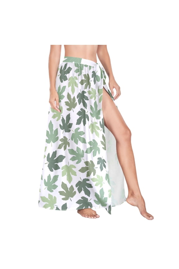 Women Sarong Wraps Autumn Green Leaves Swimsuit Beach Pareo Bikini Coverups Skirt M