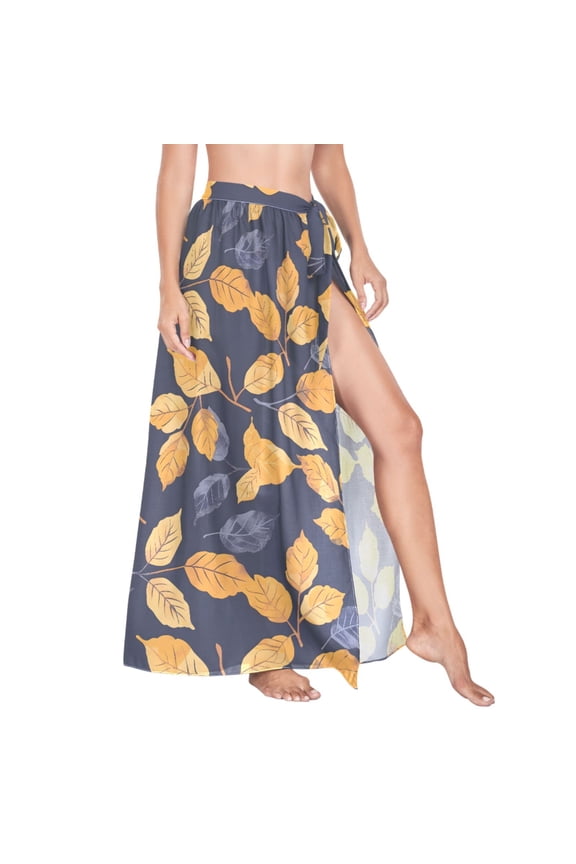 Women Sarong Wraps Autumn Leaves Swimsuit Beach Pareo Bikini Coverups Skirt M