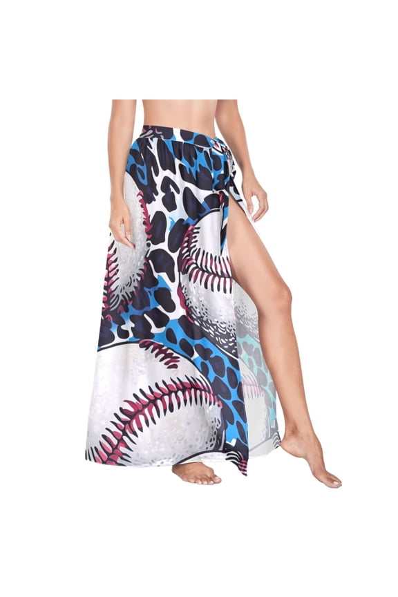 Women Sarong Wraps Baseball with Leopard Swimsuit Beach Pareo Bikini Coverups Skirt M