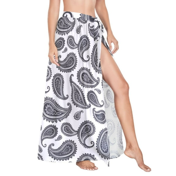 Women Sarong Wraps Black Graffiti Boho Swimsuit Beach Pareo Bikini Coverups Skirt M
