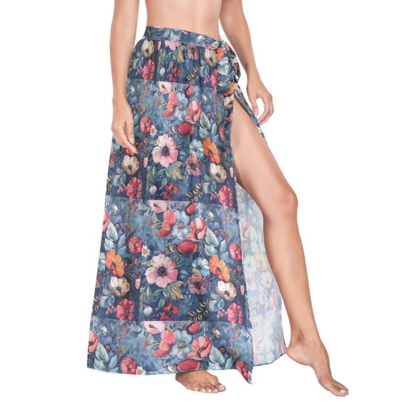 Women Sarong Wraps Boho Floral Swimsuit Beach Pareo Bikini Coverups Skirt M