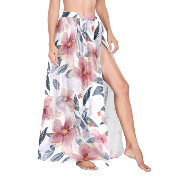 Women Sarong Wraps Botanical Flowers Leaves Swimsuit Beach Pareo Bikini Coverups Skirt L