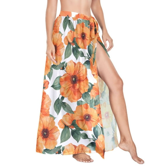 Women Sarong Wraps Botanical Flowers Swimsuit Beach Pareo Bikini Coverups Skirt L