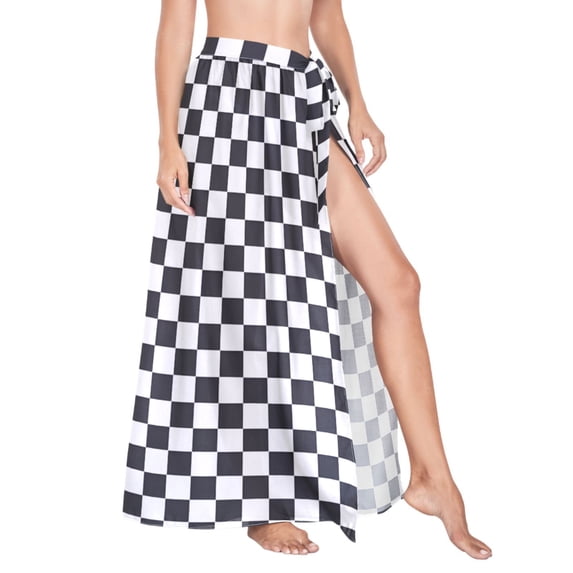 Women Sarong Wraps Buffalo Checkered Swimsuit Beach Pareo Bikini Coverups Skirt M