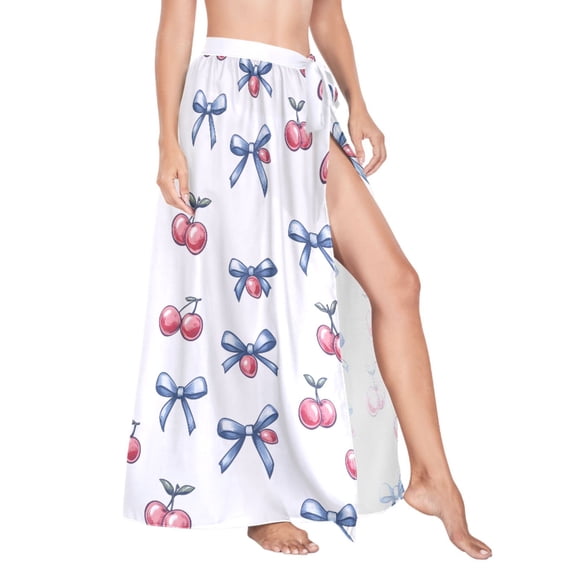 Women Sarong Wraps Cherry Bow Swimsuit Beach Pareo Bikini Coverups Skirt L