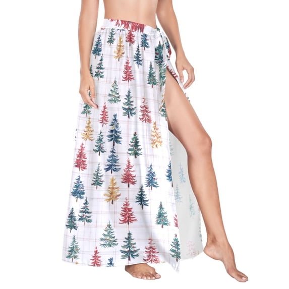 Women Sarong Wraps Christmas Tree Checkered Pattern Swimsuit Beach Pareo Bikini Coverups Skirt L