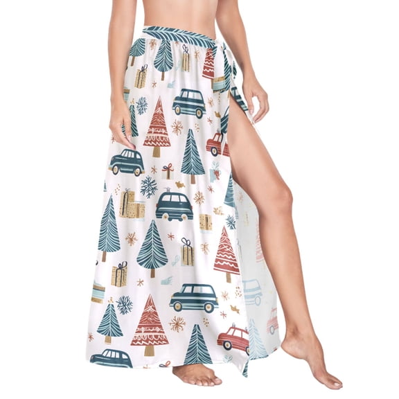 Women Sarong Wraps Christmas Trees Gift Swimsuit Beach Pareo Bikini Coverups Skirt L