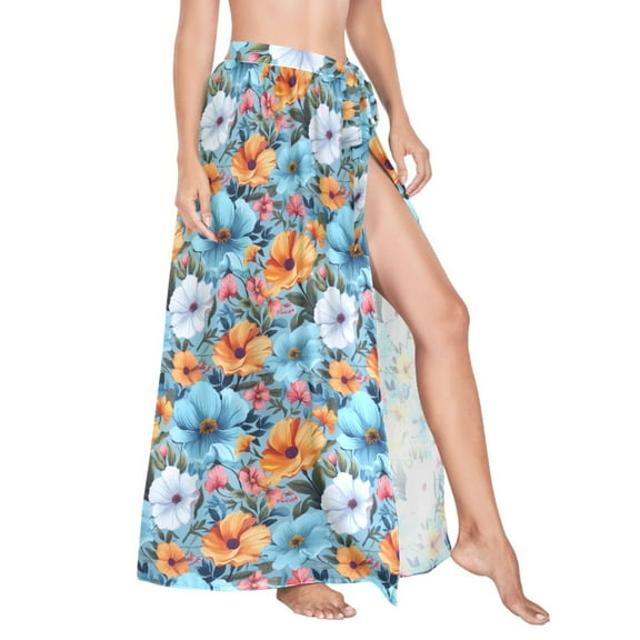 Women Sarong Wraps Clorful Beautiful Floral Swimsuit Beach Pareo Bikini Coverups Skirt L