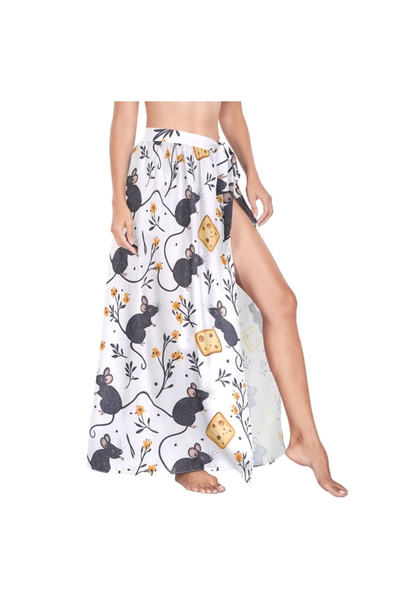 Women Sarong Wraps Cute Mouse Rat Swimsuit Beach Pareo Bikini Coverups Skirt L