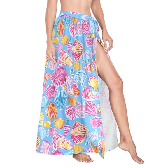 Women Sarong Wraps Cute Seashell Swimsuit Beach Pareo Bikini Coverups Skirt L