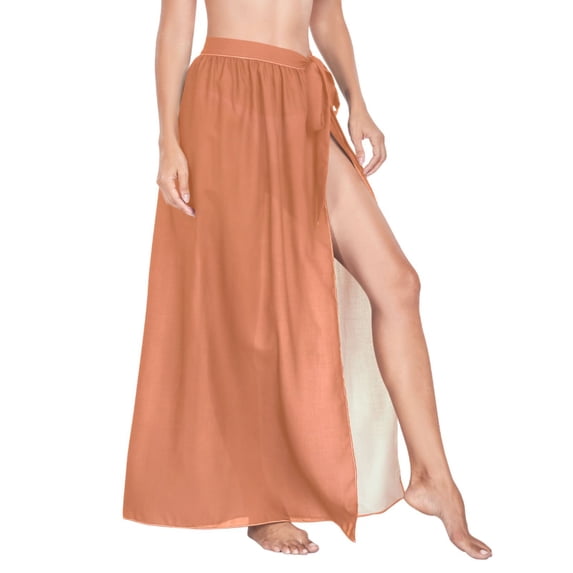 Women Sarong Wraps Dark Orange Paint Swimsuit Beach Pareo Bikini Coverups Skirt L
