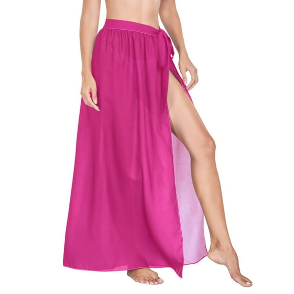 Women Sarong Wraps Deep Pink Swimsuit Beach Pareo Bikini Coverups Skirt L