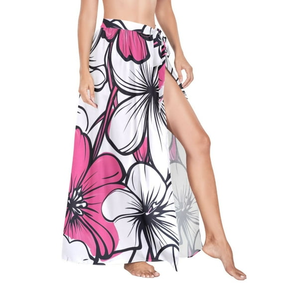 Women Sarong Wraps Elegant Flowers-r3 Swimsuit Beach Pareo Bikini Coverups Skirt L