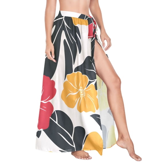 Women Sarong Wraps Elegant Tropical Floral-d2 Swimsuit Beach Pareo Bikini Coverups Skirt L