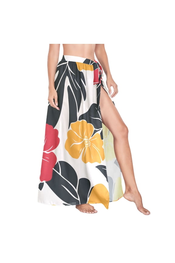 Women Sarong Wraps Elegant Tropical Floral-d2 Swimsuit Beach Pareo Bikini Coverups Skirt M