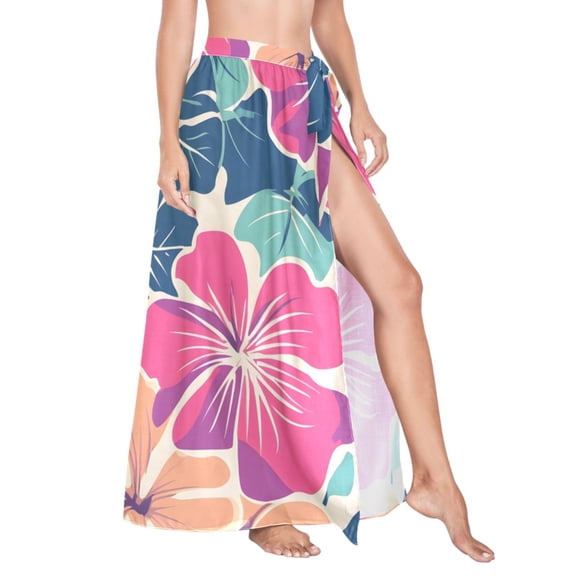 Women Sarong Wraps Elegant Tropical Floral-d5 Swimsuit Beach Pareo Bikini Coverups Skirt L