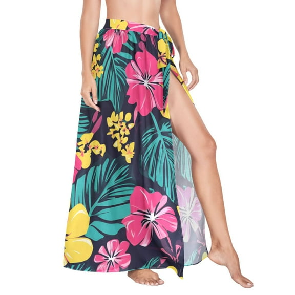 Women Sarong Wraps Elegant Tropical Floral-h1 Swimsuit Beach Pareo Bikini Coverups Skirt L