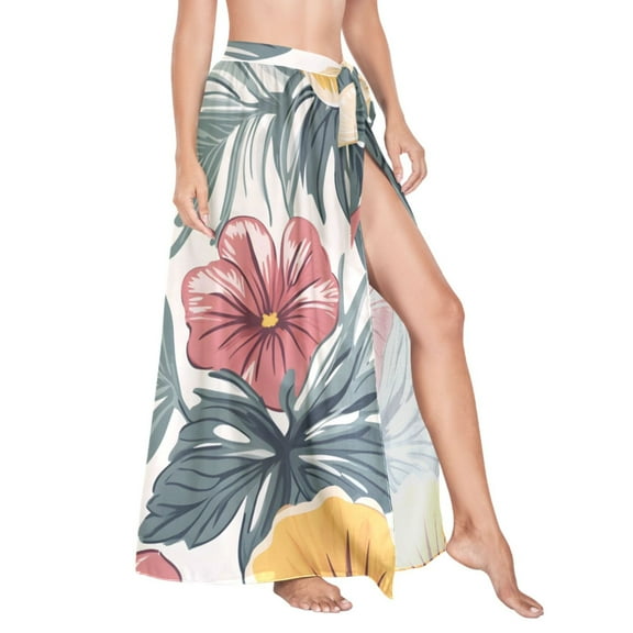 Women Sarong Wraps Elegant Tropical Floral-h8 Swimsuit Beach Pareo Bikini Coverups Skirt L