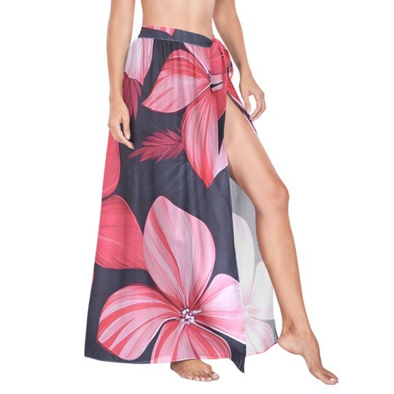 Women Sarong Wraps Elegant Tropical Floral-k5 Swimsuit Beach Pareo Bikini Coverups Skirt L