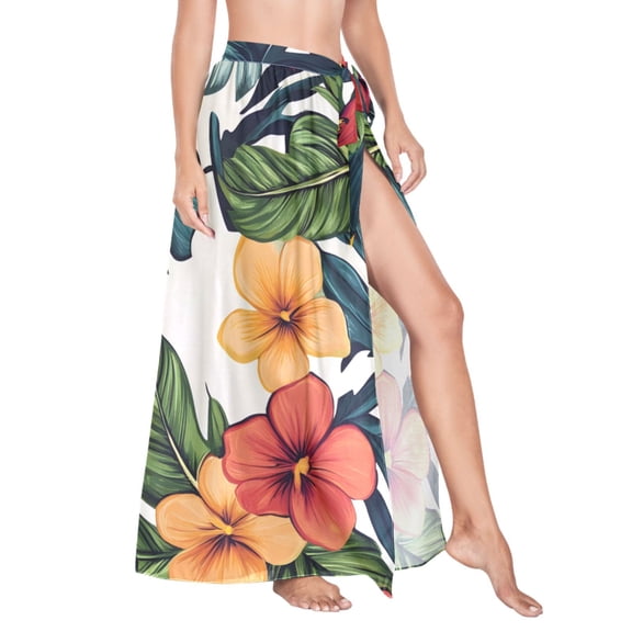 Women Sarong Wraps Elegant Tropical Floral-r5 Swimsuit Beach Pareo Bikini Coverups Skirt L