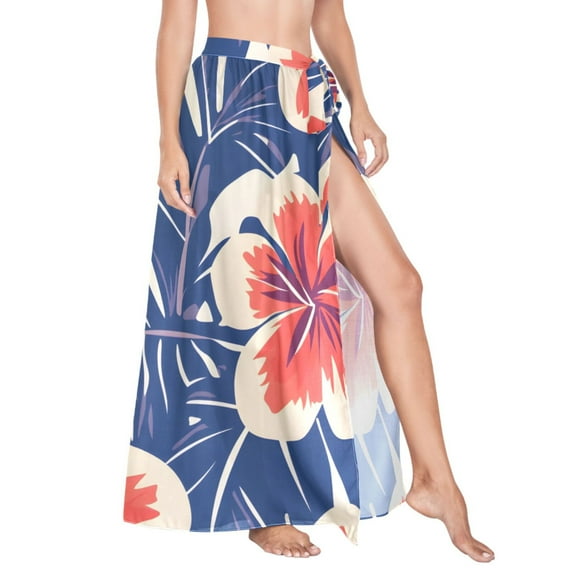 Women Sarong Wraps Elegant Tropical Floral-t5 Swimsuit Beach Pareo Bikini Coverups Skirt L