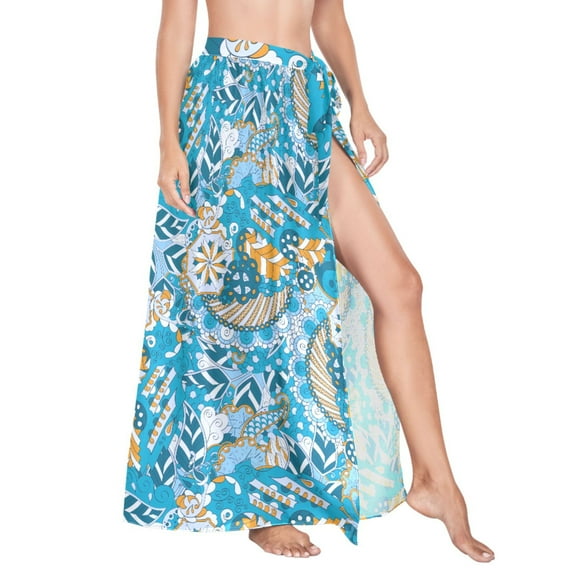 Women Sarong Wraps Ethnic Abstract Curved Swimsuit Beach Pareo Bikini Coverups Skirt M