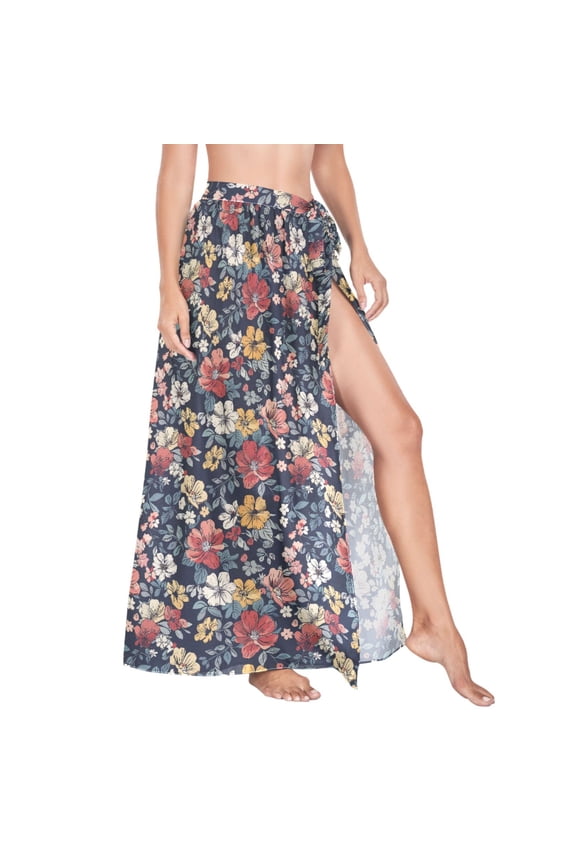 Women Sarong Wraps Ethnic Flowers Paint Swimsuit Beach Pareo Bikini Coverups Skirt M
