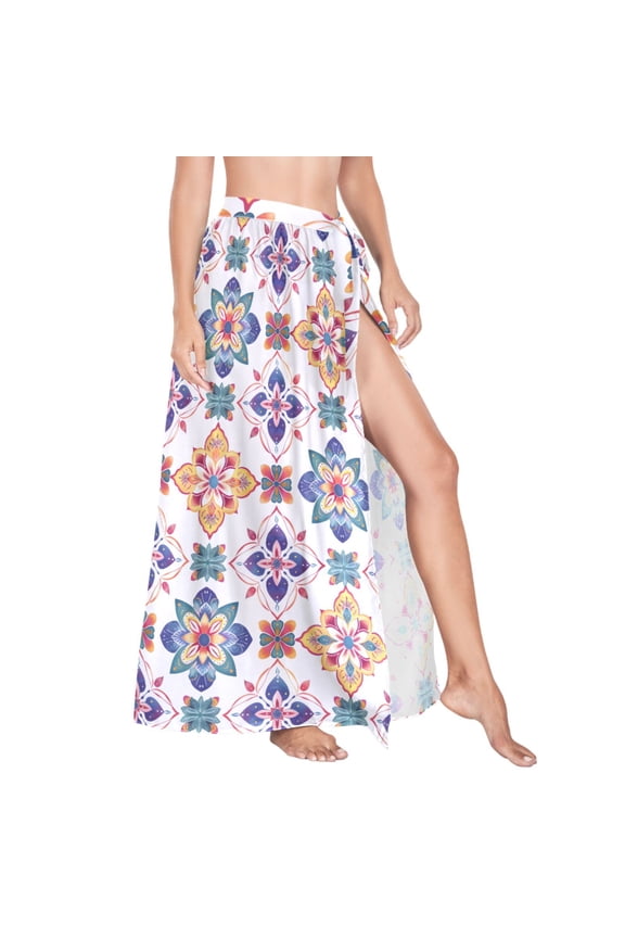Women Sarong Wraps Ethnic Mandala Flower Swimsuit Beach Pareo Bikini Coverups Skirt M