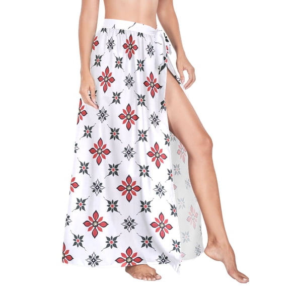Women Sarong Wraps Floral Christmas Swimsuit Beach Pareo Bikini Coverups Skirt L