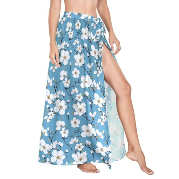 Women Sarong Wraps Floral on Branch Swimsuit Beach Pareo Bikini Coverups Skirt M