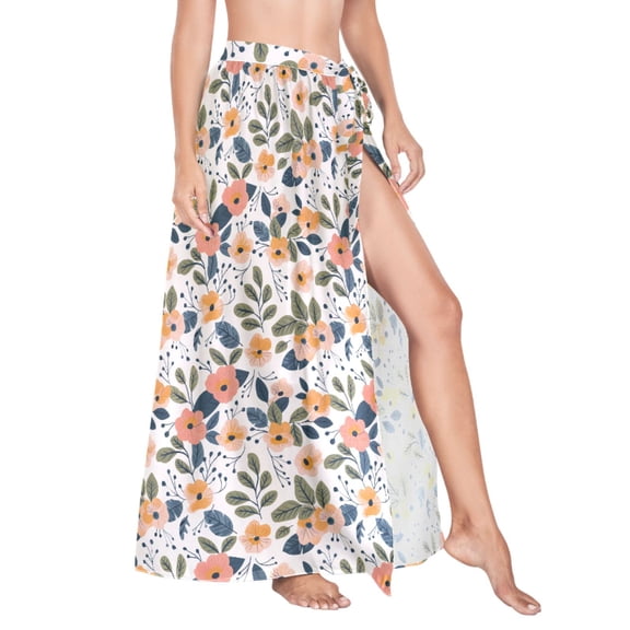 Women Sarong Wraps Floral with Leaves Swimsuit Beach Pareo Bikini Coverups Skirt L