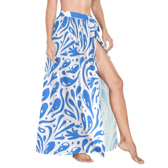 Women Sarong Wraps Graffiti Blue Swimsuit Beach Pareo Bikini Coverups Skirt L