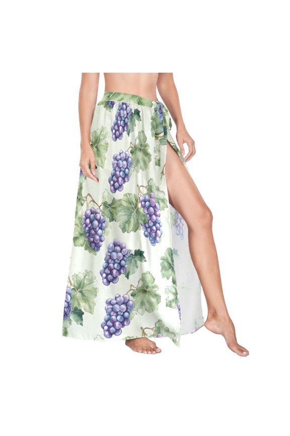 Women Sarong Wraps Grape Leaves Swimsuit Beach Pareo Bikini Coverups Skirt L