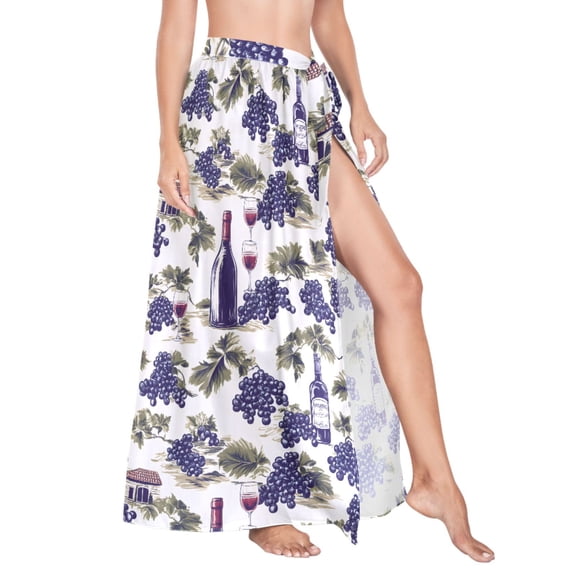 Women Sarong Wraps Grapes Wine Pattern Swimsuit Beach Pareo Bikini Coverups Skirt M