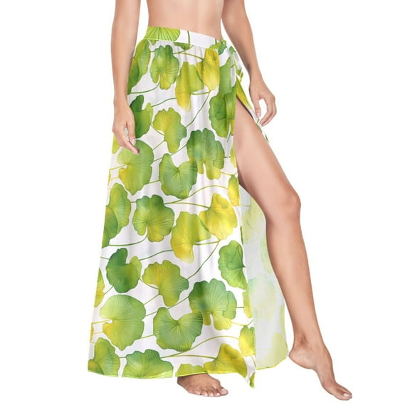 Women Sarong Wraps Graphic Leaves Summer Swimsuit Beach Pareo Bikini Coverups Skirt L