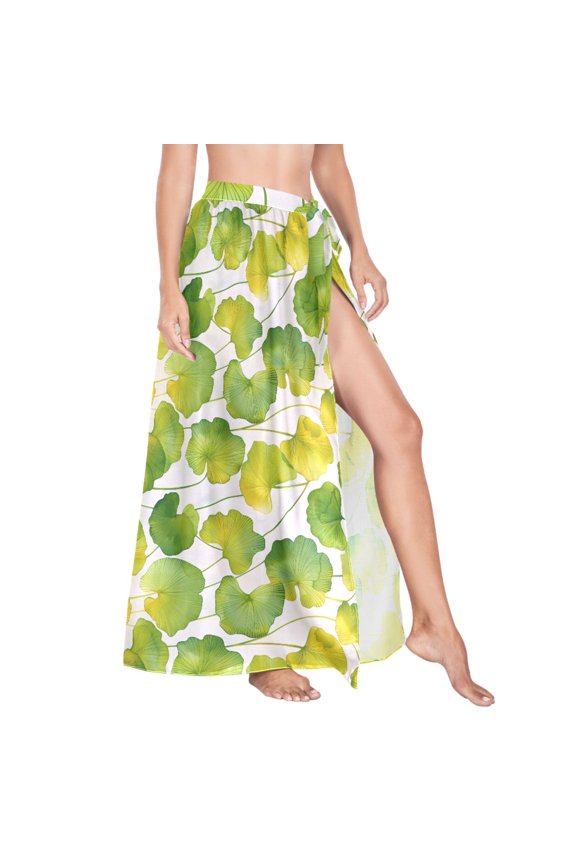 Women Sarong Wraps Graphic Leaves Summer Swimsuit Beach Pareo Bikini Coverups Skirt M