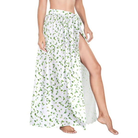 Women Sarong Wraps Green Leaf Swimsuit Beach Pareo Bikini Coverups Skirt L