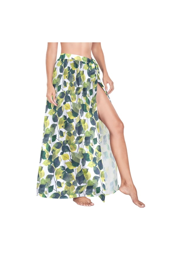 Women Sarong Wraps Green Leaves Summer Swimsuit Beach Pareo Bikini Coverups Skirt M